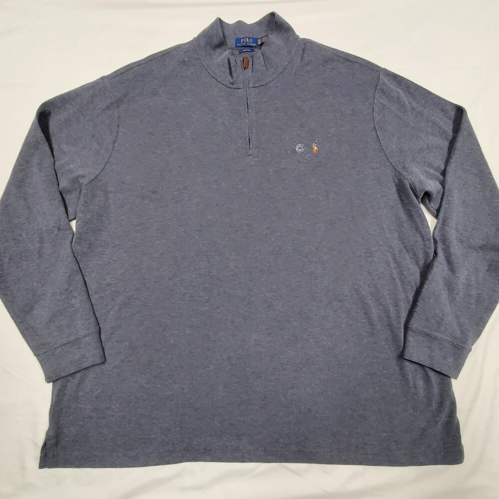 4XLT- Polo Ralph Lauren Big & Tall Grey Estate Rib 1/4 Zip Pullover Sweater 66"